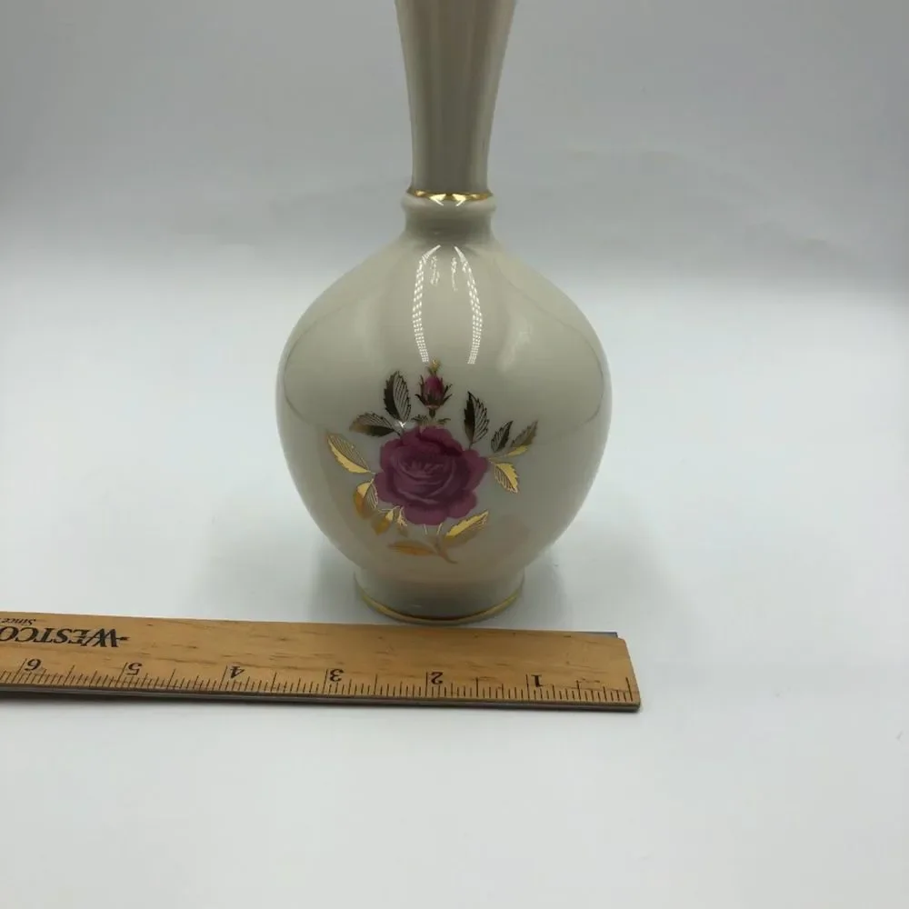 Vintage Lenox Porcelain Bud Vase Tabletop Decor Gold Tone Trim Floral De…